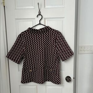 Ann Taylor Burgundy, Black & White Geometric Short-Sleeve Tunic